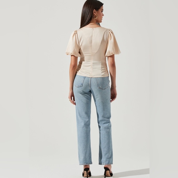 (AA4) AS­TR the La­bel Deep-V Bal­loon Sleeve Top, Size XL, NWT - Picture 4 of 14